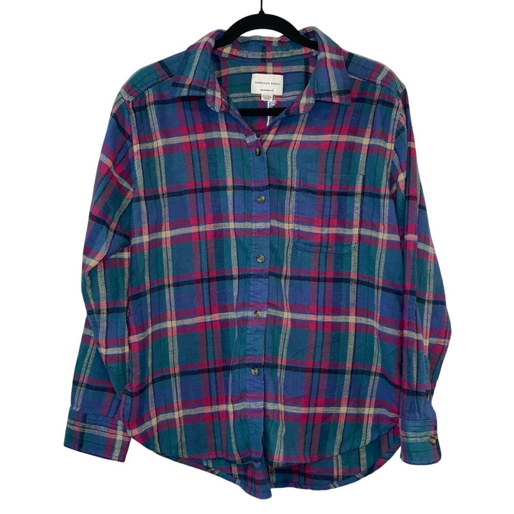 AEO Boyfriend Fit Plaid Shirt XS‎ NWT Flannel Button Down Oversized